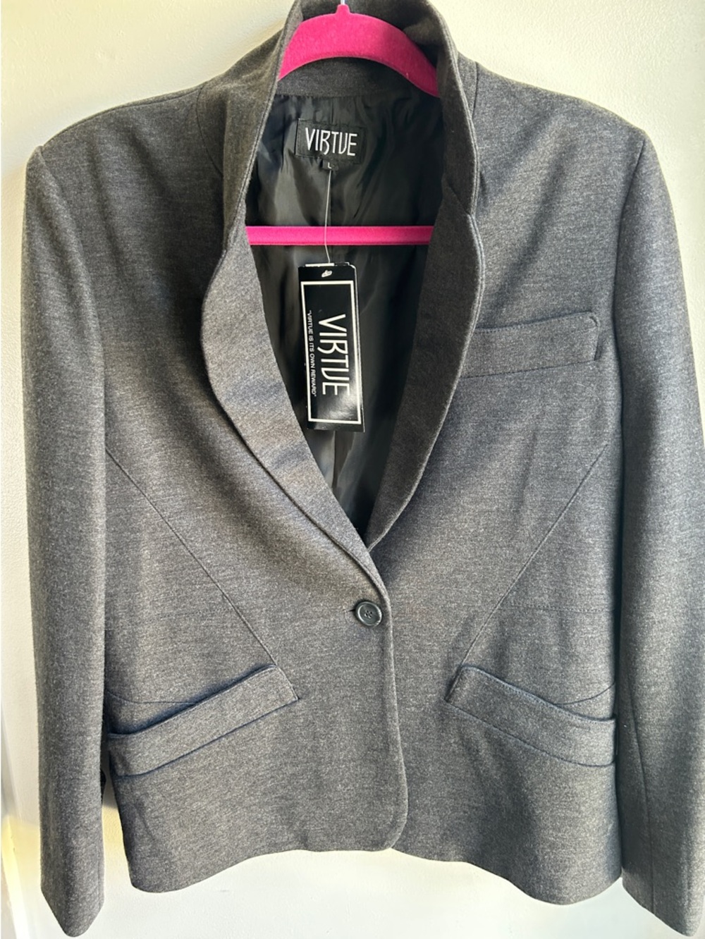 NWT  Sz L Virtue Women's Charcoal Gray Single-Button Blazer